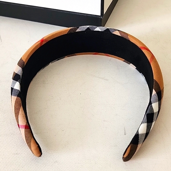 NEW Boutique Wide Cotton Headband Plaid Tan Red Black Cream - Picture 3 of 5